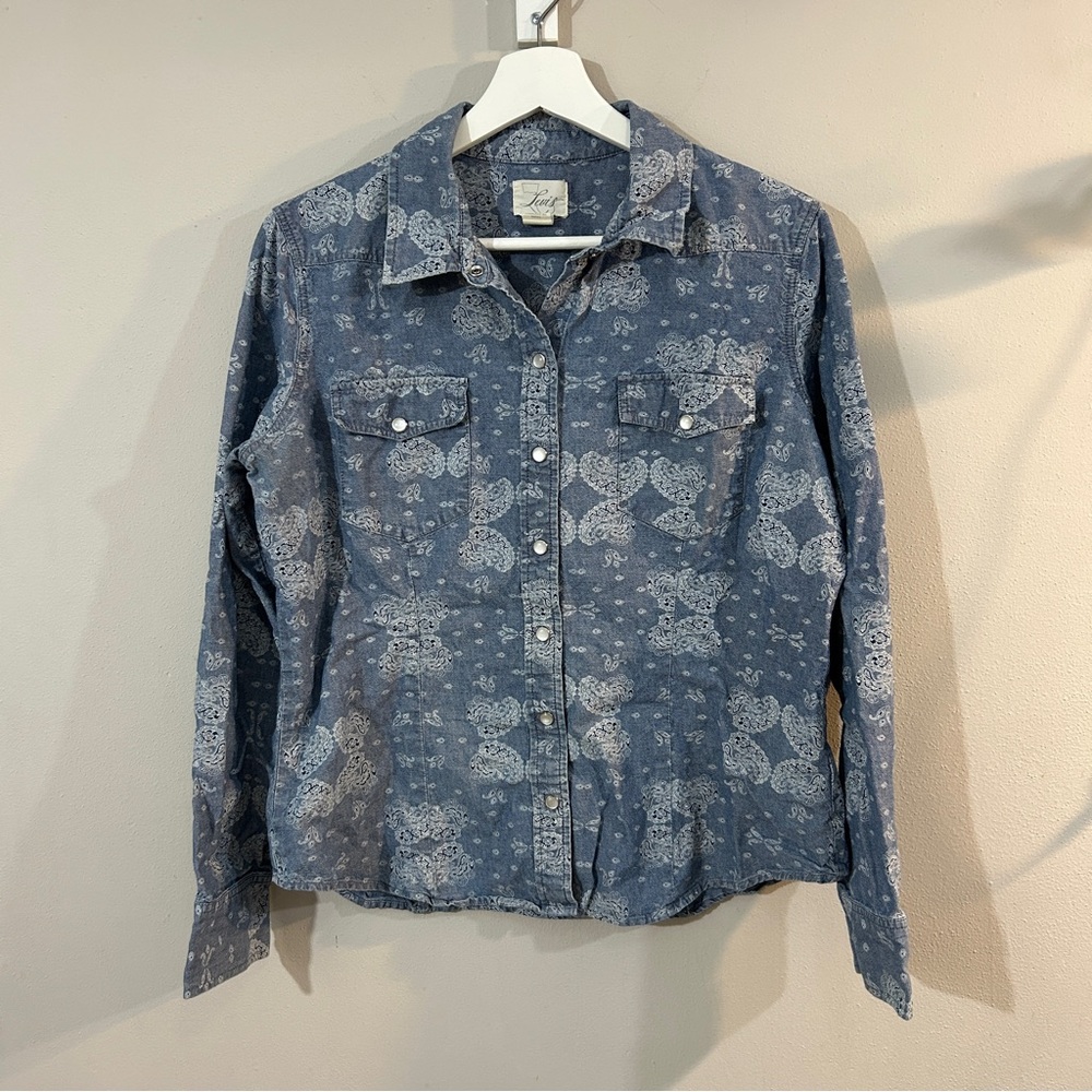 Pearl Snap Cowboy Line Dancing Levi's Paisley 100% Cotton Button Down Shirt